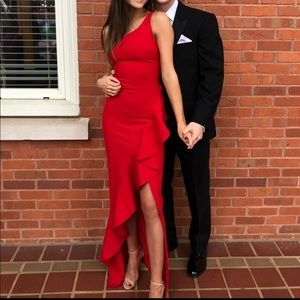 Revolve Long Red Formal Dress with One Shoulder and Slit